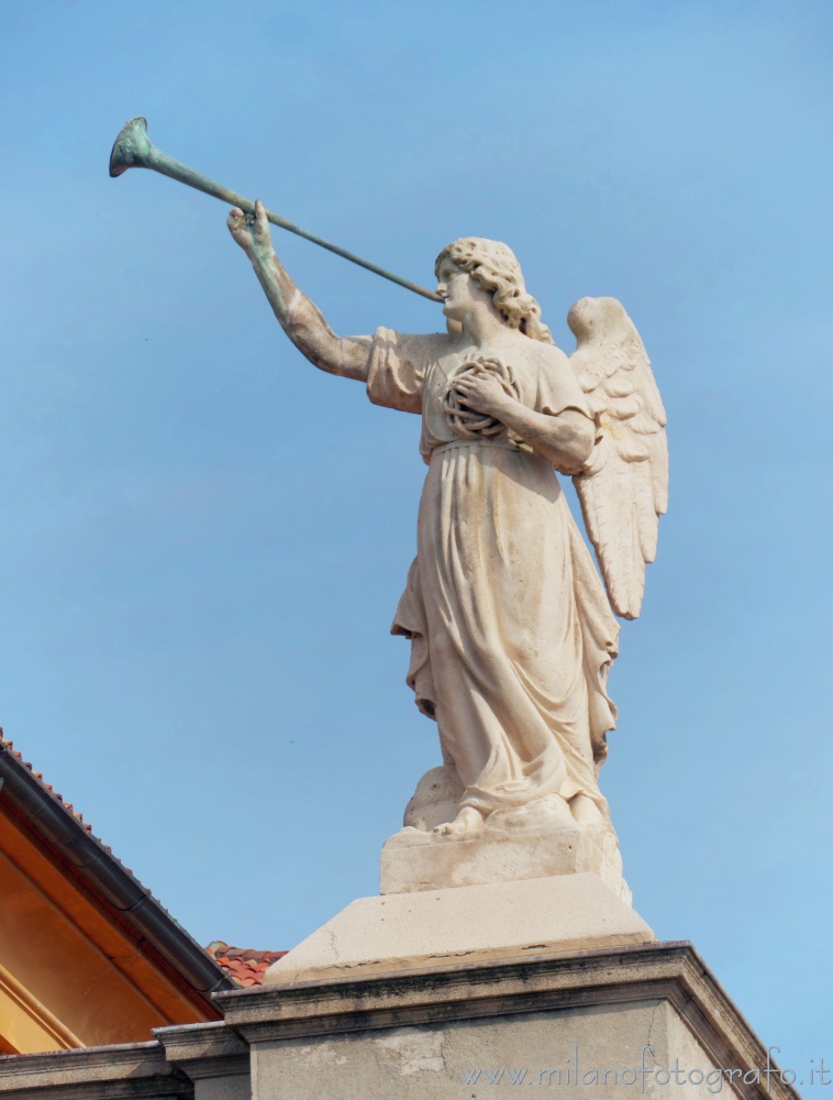 Vimercate (Monza e Brianza, Italy) - Statue of angel on the facade of the Sanctuary of the Blessed Virgin of the Rosary